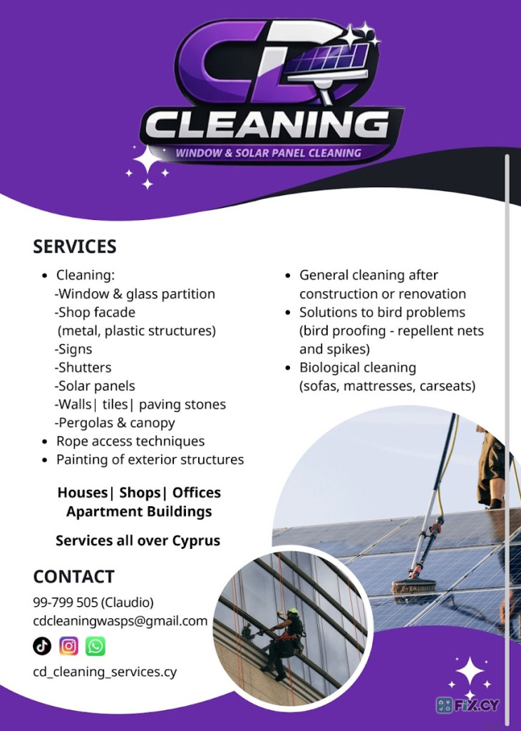 CD CLEANING – WINDOWS and SOLAR PANEL CLEANING in Nicosia